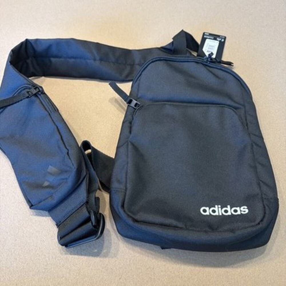 adidas Core Sling Crossbody Bag Black Zip Closure, Adjustable Strap, Travel